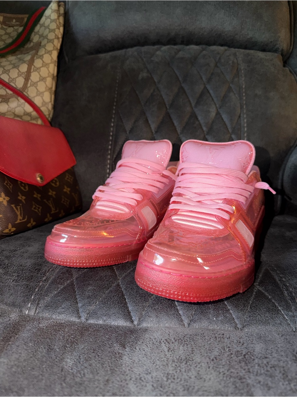 Louis Vuitton men’s Pink Transparent-Overlay Sneaker - Picture 3 of 6